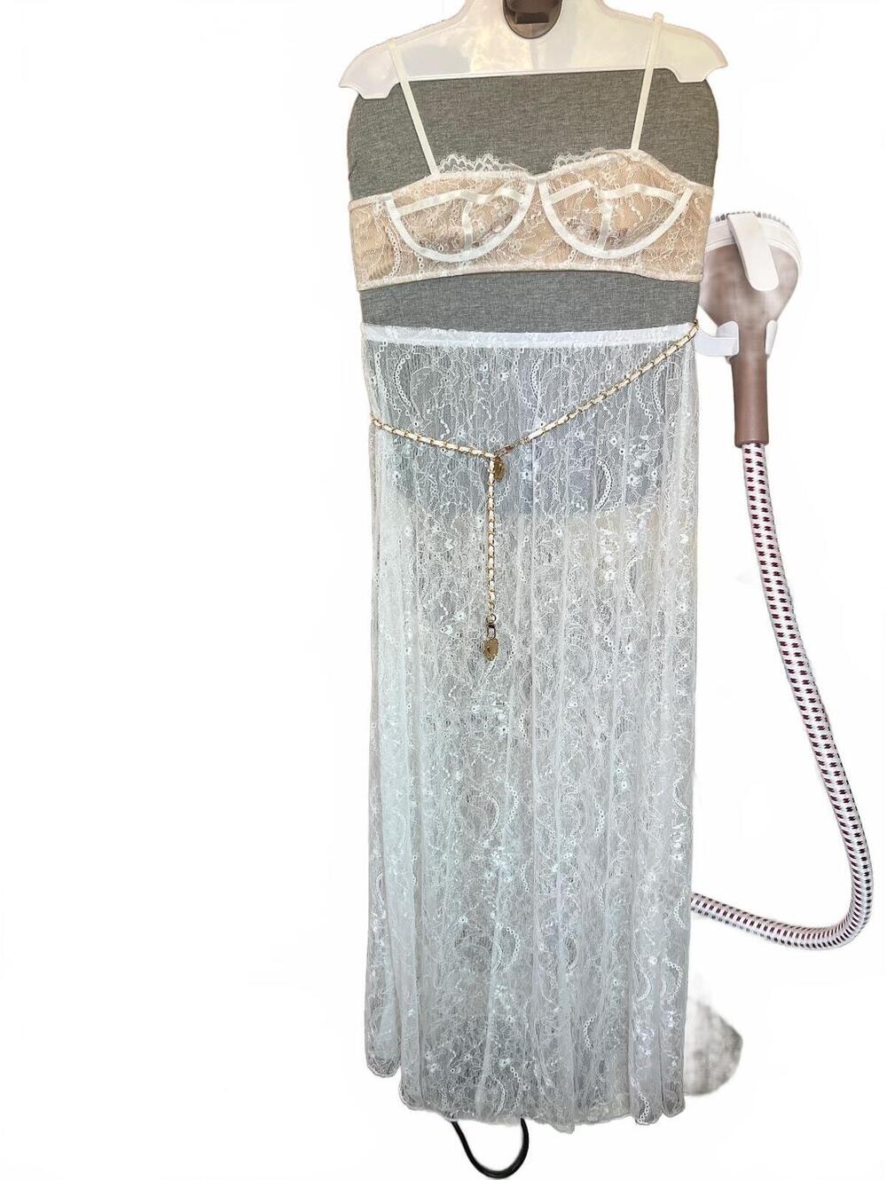 White Whimsical Ethereal Romance Boho Festival Luxe Boudir Lace Set w/ Belt